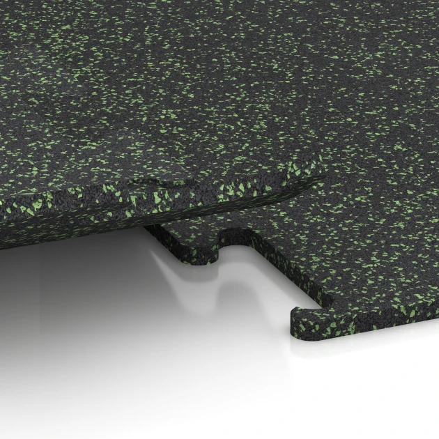 Großaufnahme vom Verbindungssystem von WARCO-Boden 3771 - Fitness Performance Elite Nawierzchnia Treningowa im Farbdesign Zielony lekko nakrapiany. Abmessungen 50 x 50 x 1,5 cm | 0,25 m².