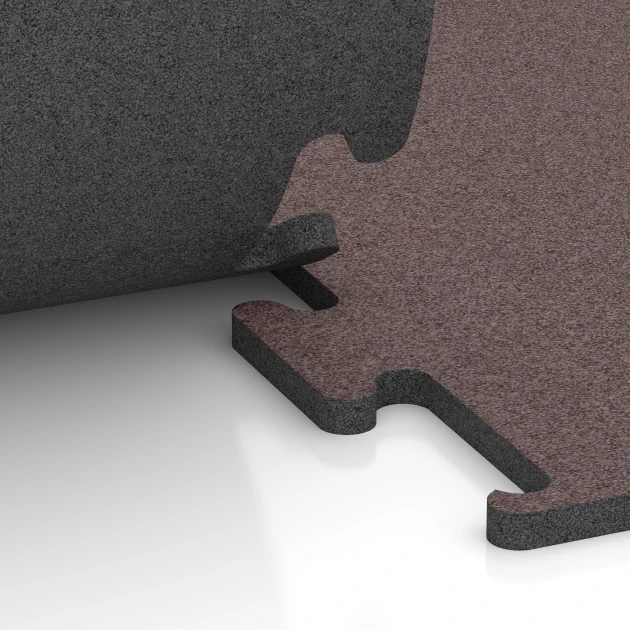 Großaufnahme vom Verbindungssystem von WARCO-Boden 6155 - Nawierzchnia Fitness Performance Elite im Farbdesign Czerwień Mineralna. Abmessungen 50 x 50 x 2 cm | 0,25 m².