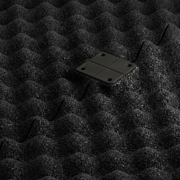 Großaufnahme vom Verbindungssystem von WARCO-Boden 3783 - Nawierzchnia Fitness Performance Impact im Farbdesign Antracyt. Abmessungen 100 × 100 × 2 cm.