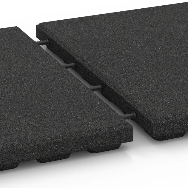 Großaufnahme vom Verbindungssystem von WARCO-Boden 6283 - Płyty amortyzujące im Farbdesign Antracyt. Abmessungen 50 x 50 x 4 cm.