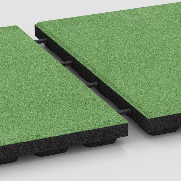 Großaufnahme vom Verbindungssystem von WARCO-Boden 6285 - Płyty amortyzujące im Farbdesign Zielony lipowy. Abmessungen 50 x 50 x 4 cm.