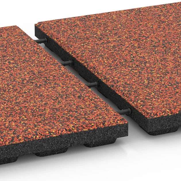 Großaufnahme vom Verbindungssystem von WARCO-Boden 6426 - Płyta amortyzująca – 120 cm im Farbdesign Etna. Abmessungen 50 x 50 x 4 cm.