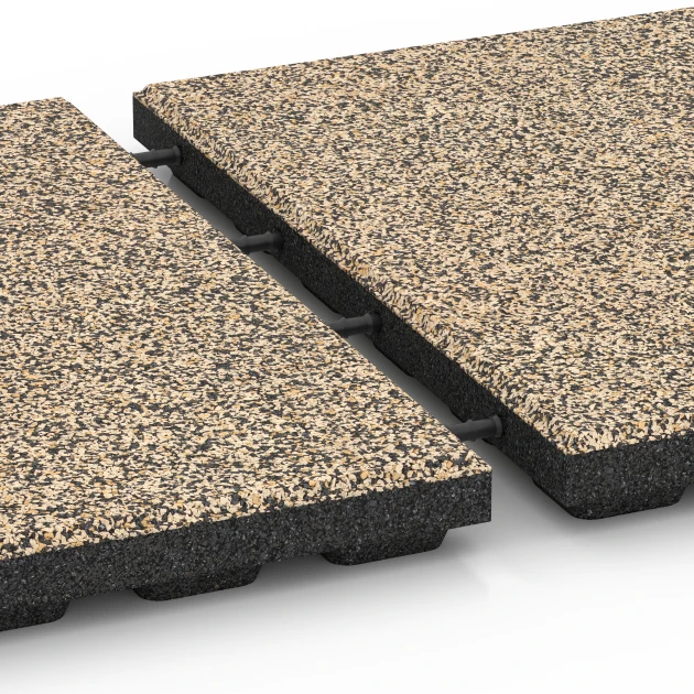 Großaufnahme vom Verbindungssystem von WARCO-Boden 6428 - Płyta amortyzująca – 120 cm im Farbdesign Trawertyn. Abmessungen 50 x 50 x 4 cm.