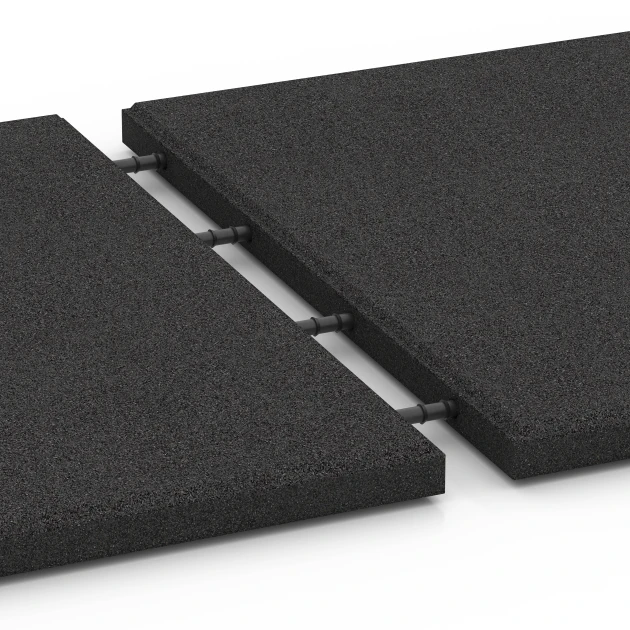 Großaufnahme vom Verbindungssystem von WARCO-Boden 6287 - Płyty amortyzujące im Farbdesign Antracyt. Abmessungen 50 x 50 x 3 cm.