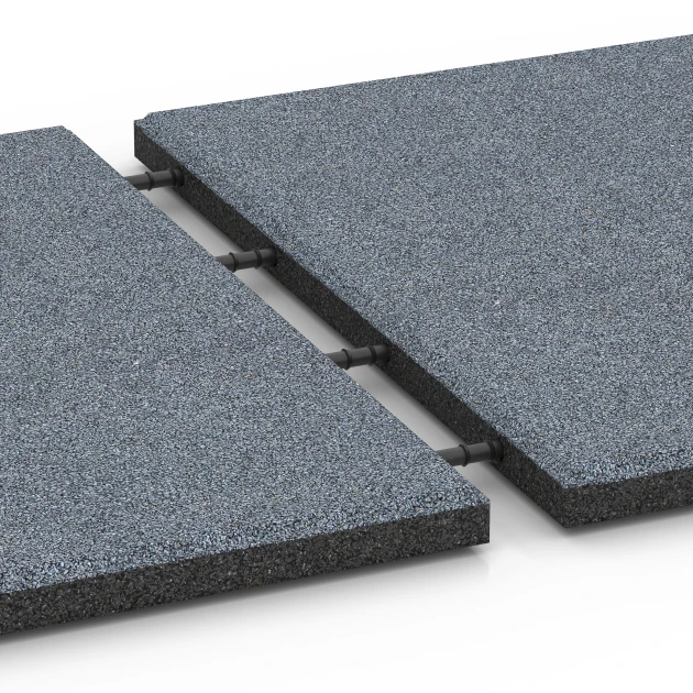 Großaufnahme vom Verbindungssystem von WARCO-Boden 6130 - Płyta amortyzująca – 95 cm im Farbdesign Grafitowy. Abmessungen 50 x 50 x 3 cm.