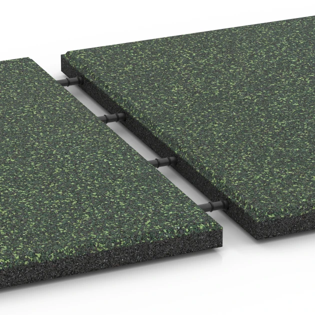 Großaufnahme vom Verbindungssystem von WARCO-Boden 6415 - Płyta amortyzująca – 90 cm im Farbdesign Trawnik angielski. Abmessungen 50 x 50 x 3 cm.