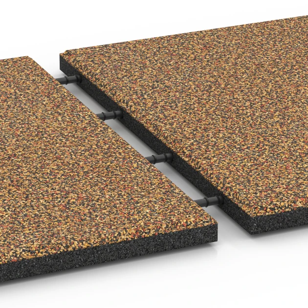 Großaufnahme vom Verbindungssystem von WARCO-Boden 6416 - Płyta amortyzująca – 90 cm im Farbdesign Terakota. Abmessungen 50 x 50 x 3 cm.