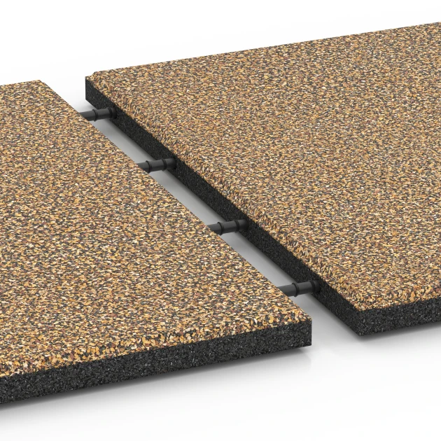 Großaufnahme vom Verbindungssystem von WARCO-Boden 6421 - Płyta amortyzująca – 90 cm im Farbdesign Rattan. Abmessungen 50 x 50 x 3 cm.