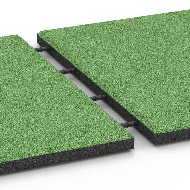 Großaufnahme vom Verbindungssystem von WARCO-Boden 6129 - Płyta amortyzująca – 95 cm im Farbdesign Zielony lipowy. Abmessungen 50 x 50 x 3 cm | 0,25 m².