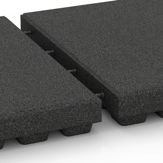 Großaufnahme vom Verbindungssystem von WARCO-Boden 6295 - Płyty amortyzujące im Farbdesign Antracyt. Abmessungen 50 x 50 x 7 cm.