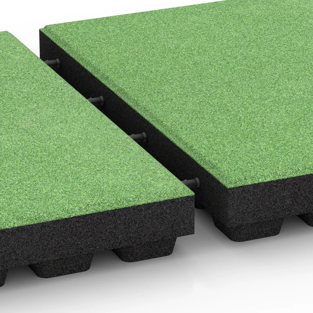 Großaufnahme vom Verbindungssystem von WARCO-Boden 6297 - Płyty amortyzujące im Farbdesign Zielony lipowy. Abmessungen 50 x 50 x 7 cm.