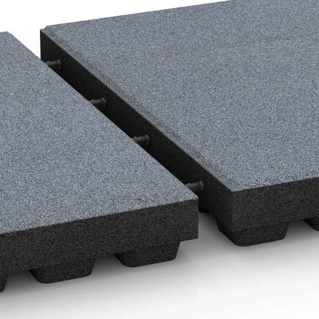Großaufnahme vom Verbindungssystem von WARCO-Boden 6298 - Płyty amortyzujące im Farbdesign Grafitowy. Abmessungen 50 x 50 x 7 cm.