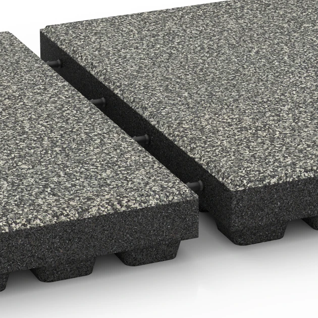 Großaufnahme vom Verbindungssystem von WARCO-Boden 6441 - Płyta amortyzująca – 210 cm im Farbdesign Szary granit. Abmessungen 50 x 50 x 7 cm.