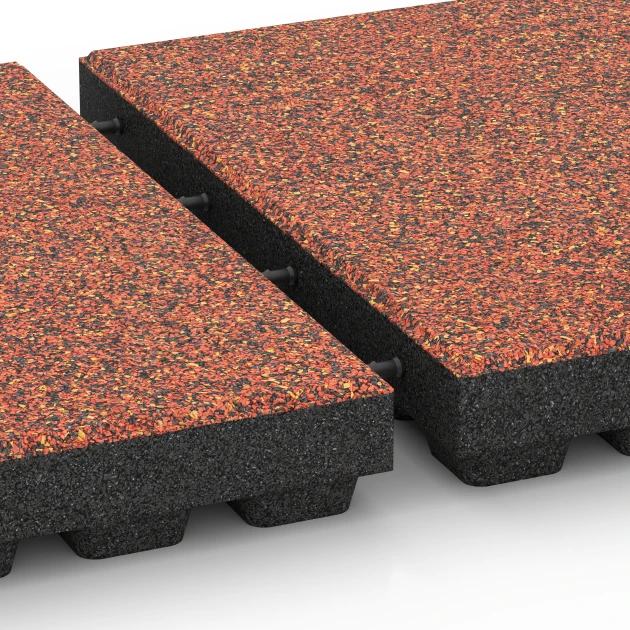 Großaufnahme vom Verbindungssystem von WARCO-Boden 6444 - Płyta amortyzująca – 210 cm im Farbdesign Etna. Abmessungen 50 x 50 x 7 cm.