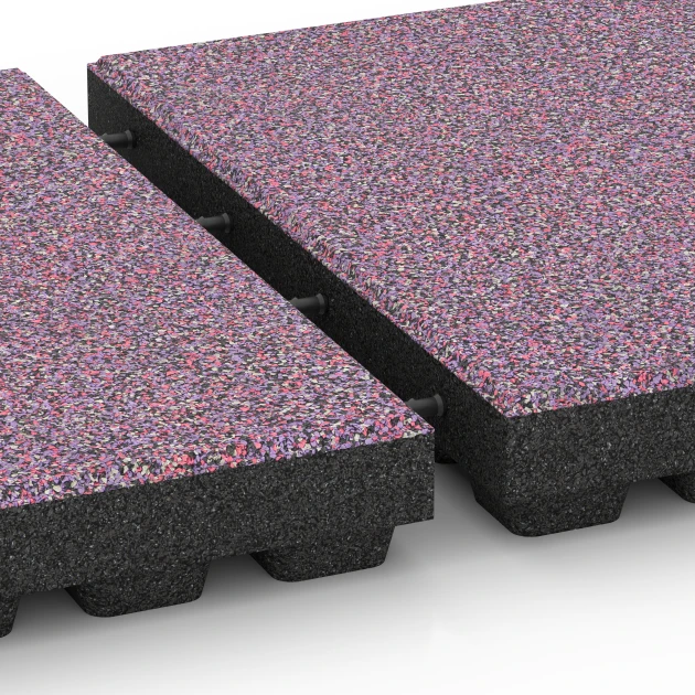 Großaufnahme vom Verbindungssystem von WARCO-Boden 6445 - Płyta amortyzująca – 210 cm im Farbdesign Lawenda. Abmessungen 50 x 50 x 7 cm.