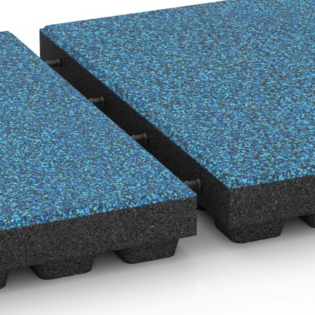 Großaufnahme vom Verbindungssystem von WARCO-Boden 6447 - Płyta amortyzująca – 210 cm im Farbdesign Atlantyk. Abmessungen 50 x 50 x 7 cm.