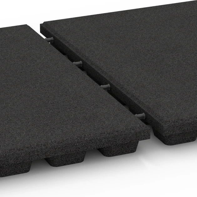 Großaufnahme vom Verbindungssystem von WARCO-Boden 6135 - Płyta amortyzująca – 170 cm im Farbdesign Antracyt. Abmessungen 50 x 50 x 4,8 cm.