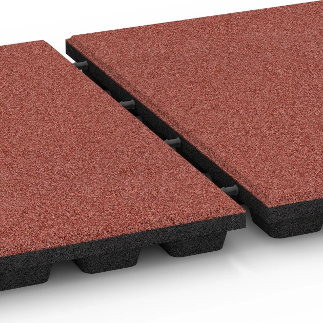 Großaufnahme vom Verbindungssystem von WARCO-Boden 6136 - Płyta amortyzująca – 170 cm im Farbdesign Czerwony pomidorowy. Abmessungen 50 x 50 x 4,8 cm.