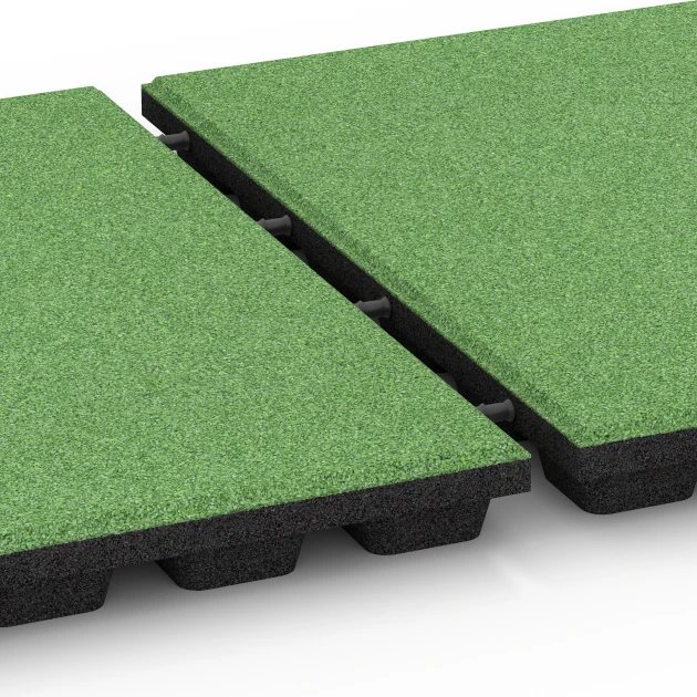 Großaufnahme vom Verbindungssystem von WARCO-Boden 6293 - Płyty amortyzujące im Farbdesign Zielony lipowy. Abmessungen 50 x 50 x 4,8 cm.