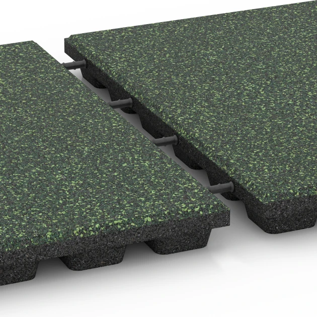 Großaufnahme vom Verbindungssystem von WARCO-Boden 6433 - Płyta amortyzująca – 160 cm im Farbdesign Trawnik angielski. Abmessungen 50 x 50 x 4,8 cm.