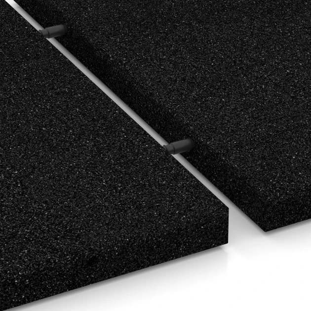 Großaufnahme vom Verbindungssystem von WARCO-Boden 6253 - Płyta amortyzująca – 140 cm im Farbdesign Antracyt. Abmessungen 50 x 50 x 4 cm.