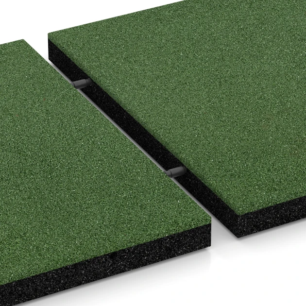 Großaufnahme vom Verbindungssystem von WARCO-Boden 6261 - Płyta amortyzująca – 150 cm im Farbdesign Zielony trawiasty. Abmessungen 50 x 50 x 4,5 cm.