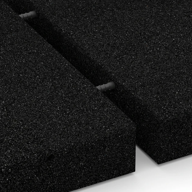 Großaufnahme vom Verbindungssystem von WARCO-Boden 6271 - Płyta amortyzująca – 230 cm im Farbdesign Antracyt. Abmessungen 50 x 50 x 8 cm.