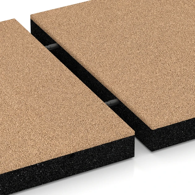 Großaufnahme vom Verbindungssystem von WARCO-Boden 6270 - Płyta amortyzująca – 180 cm im Farbdesign Beż piaskowy. Abmessungen 50 x 50 x 6 cm.