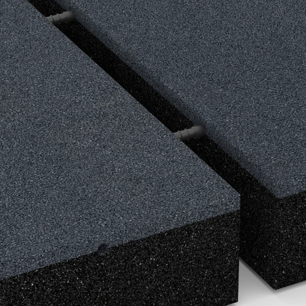Großaufnahme vom Verbindungssystem von WARCO-Boden 6281 - Płyta amortyzująca – 300 cm im Farbdesign Szary łupkowy. Abmessungen 50 x 50 x 11 cm.
