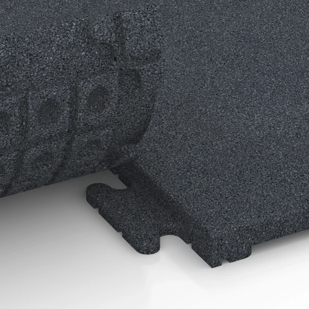 Großaufnahme vom Verbindungssystem von WARCO-Boden 7055 - Płyta gumowa na taras Linea im Farbdesign Szary łupkowy. Abmessungen 50 x 50 x 3 cm | 0,25 m².