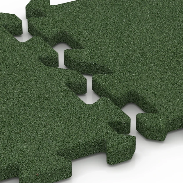 Großaufnahme vom Verbindungssystem von WARCO-Boden 6301 - Płyta puzzle na plac zabaw im Farbdesign Zielony trawiasty. Abmessungen 50 x 50 x 3 cm | 0,25 m².