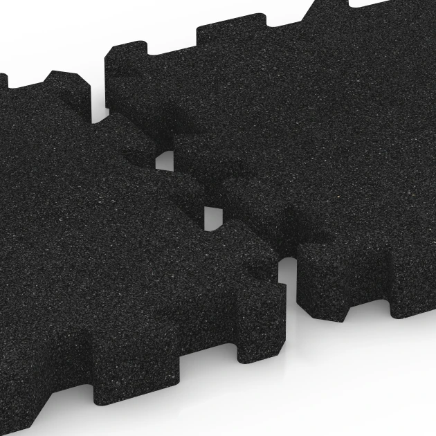 Großaufnahme vom Verbindungssystem von WARCO-Boden 6309 - Płyta puzzle na plac zabaw im Farbdesign Antracyt. Abmessungen 50 x 50 x 6 cm | 0,25 m².