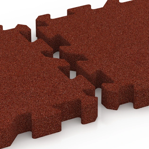 Großaufnahme vom Verbindungssystem von WARCO-Boden 6310 - Płyta puzzle na plac zabaw im Farbdesign Czerwony ceglasty. Abmessungen 50 x 50 x 6 cm | 0,25 m².
