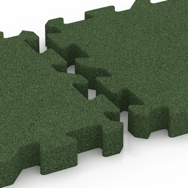 Großaufnahme vom Verbindungssystem von WARCO-Boden 6311 - Płyta puzzle na plac zabaw im Farbdesign Zielony trawiasty. Abmessungen 50 x 50 x 6 cm | 0,25 m².