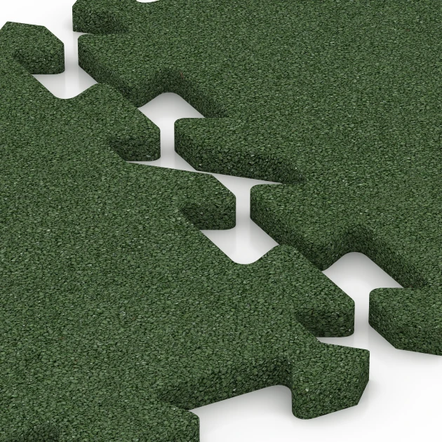 Großaufnahme vom Verbindungssystem von WARCO-Boden 6314 - Płyta puzzle na plac zabaw im Farbdesign Zielony trawiasty. Abmessungen 50 x 50 x 2 cm | 0,25 m².