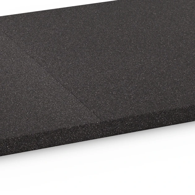 Großaufnahme vom Verbindungssystem von WARCO-Boden 6476 - Płyta podkładowa Kl. 1 im Farbdesign Antracyt. Abmessungen 52 x 52 x 2,7 cm.