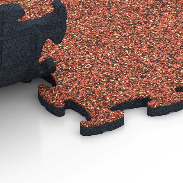 Großaufnahme vom Verbindungssystem von WARCO-Boden 6917 - Podłoga targowa klik im Farbdesign Etna. Abmessungen 44,6 x 44,6 x 1,8 cm.