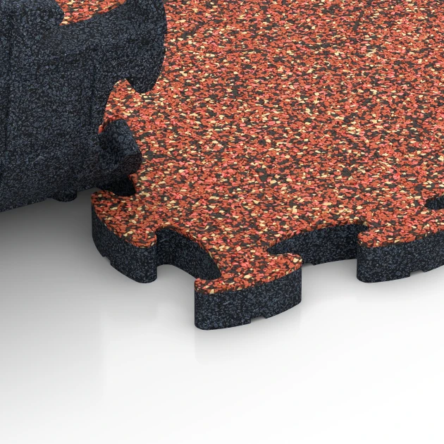 Großaufnahme vom Verbindungssystem von WARCO-Boden 6944 - Płyta tarasowa im Farbdesign Etna. Abmessungen 44,6 x 44,6 × 2,8 cm.