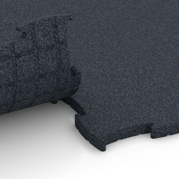 Großaufnahme vom Verbindungssystem von WARCO-Boden 6963 - Fitness Premium podłoga sportowa im Farbdesign Antracyt. Abmessungen 99 x 99 x 2,8 cm.