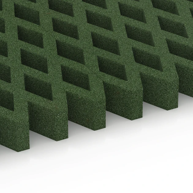 Großaufnahme vom Verbindungssystem von WARCO-Boden 7014 - Bezpieczna kratka trawnikowa im Farbdesign Zielony trawiasty. Abmessungen 100 × 100 × 8 cm.