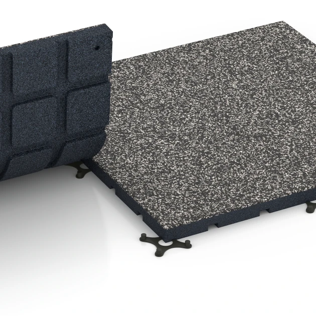 Großaufnahme vom Verbindungssystem von WARCO-Boden 7132 - Podłoga na siłownię zewnętrzną im Farbdesign Ciemnoszary granit. Abmessungen 60 x 60 x 3 cm | 0,36 m².