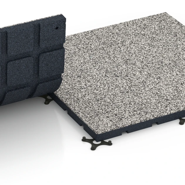 Großaufnahme vom Verbindungssystem von WARCO-Boden 7133 - Podłoga na siłownię zewnętrzną im Farbdesign Szary granit. Abmessungen 60 x 60 x 3 cm | 0,36 m².