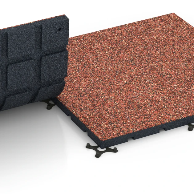 Großaufnahme vom Verbindungssystem von WARCO-Boden 7136 - Podłoga na siłownię zewnętrzną im Farbdesign Etna. Abmessungen 60 x 60 x 3 cm | 0,36 m².