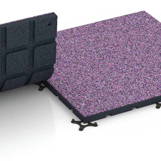 Großaufnahme vom Verbindungssystem von WARCO-Boden 7137 - Podłoga na siłownię zewnętrzną im Farbdesign Lawenda. Abmessungen 60 x 60 x 3 cm | 0,36 m².