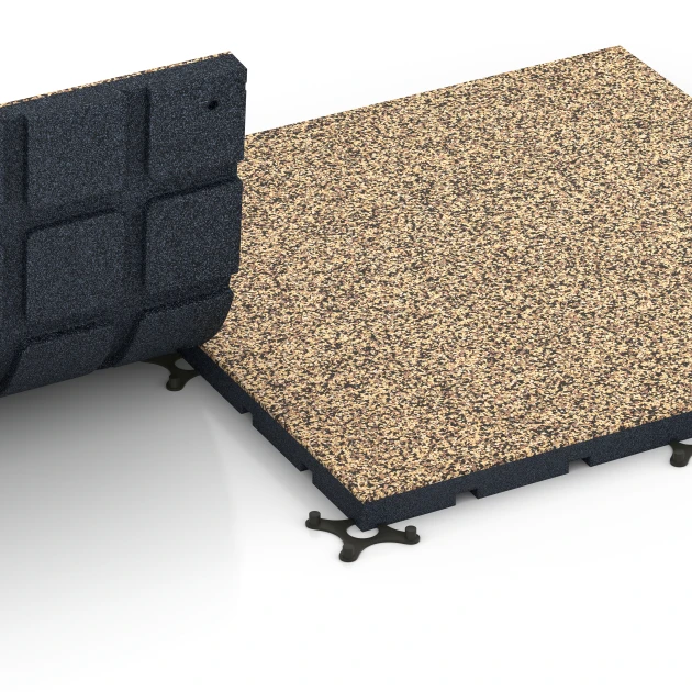 Großaufnahme vom Verbindungssystem von WARCO-Boden 7140 - Podłoga na siłownię zewnętrzną im Farbdesign Rattan. Abmessungen 60 x 60 x 3 cm | 0,36 m².