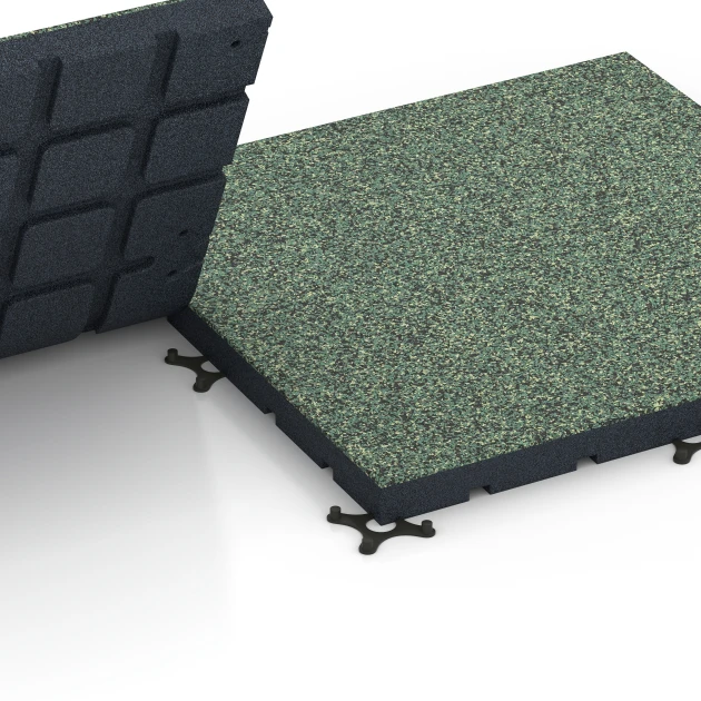 Großaufnahme vom Verbindungssystem von WARCO-Boden 7143 - Podłoga na siłownię zewnętrzną im Farbdesign Trawnik angielski. Abmessungen 60 x 60 x 4 cm | 0,36 m².
