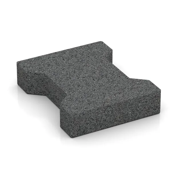 Aufsicht auf die Unterseite, also die Bodenseite von WARCO-Formteil 3618 - Kostka brukowa gumowa amortyzująca 4,3 cm - EN 1177 ≤ 80 cm im Format 200 x 165 x 43 mm.