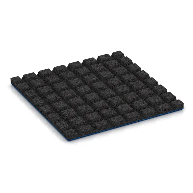 Aufsicht auf die Unterseite, also die Bodenseite von WARCO-Formteil 0539 - Płyta gumowa na plac zabaw im Format 500 x 500 x 30 mm.