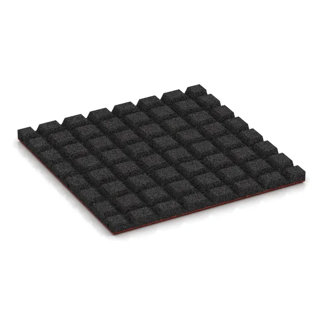 Aufsicht auf die Unterseite, also die Bodenseite von WARCO-Formteil 0540 - Płyta gumowa na plac zabaw im Format 500 x 500 x 30 mm.