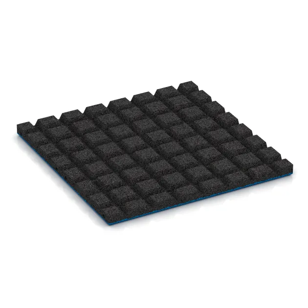 Aufsicht auf die Unterseite, also die Bodenseite von WARCO-Formteil 0541 - Płyta gumowa na plac zabaw im Format 500 x 500 x 30 mm.